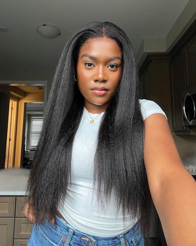 Perruque Kinky Straight Sans Colle – Closure HD – 100% Cheveux Naturels